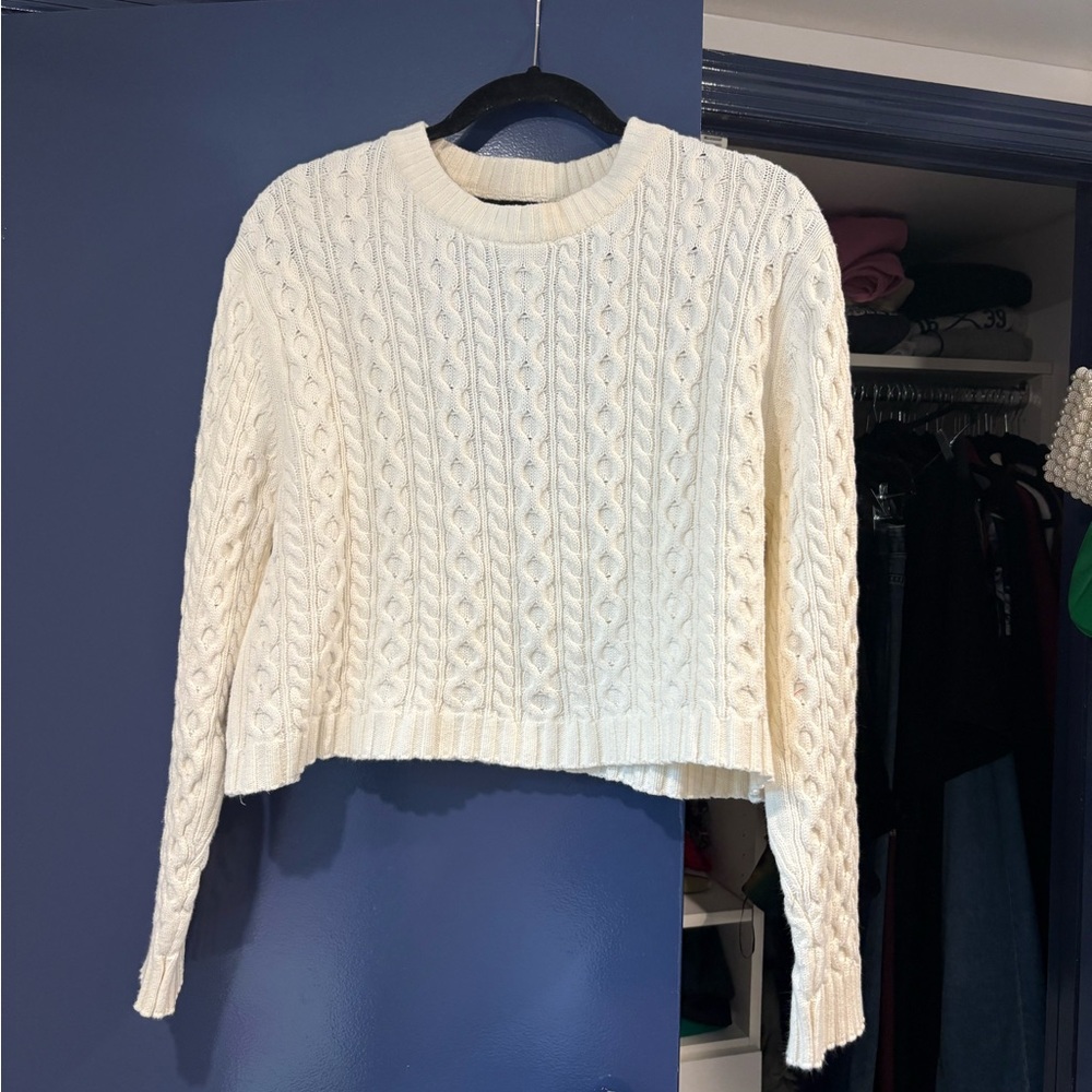 Wayf Ivory Cable Knit Cropped sweater
